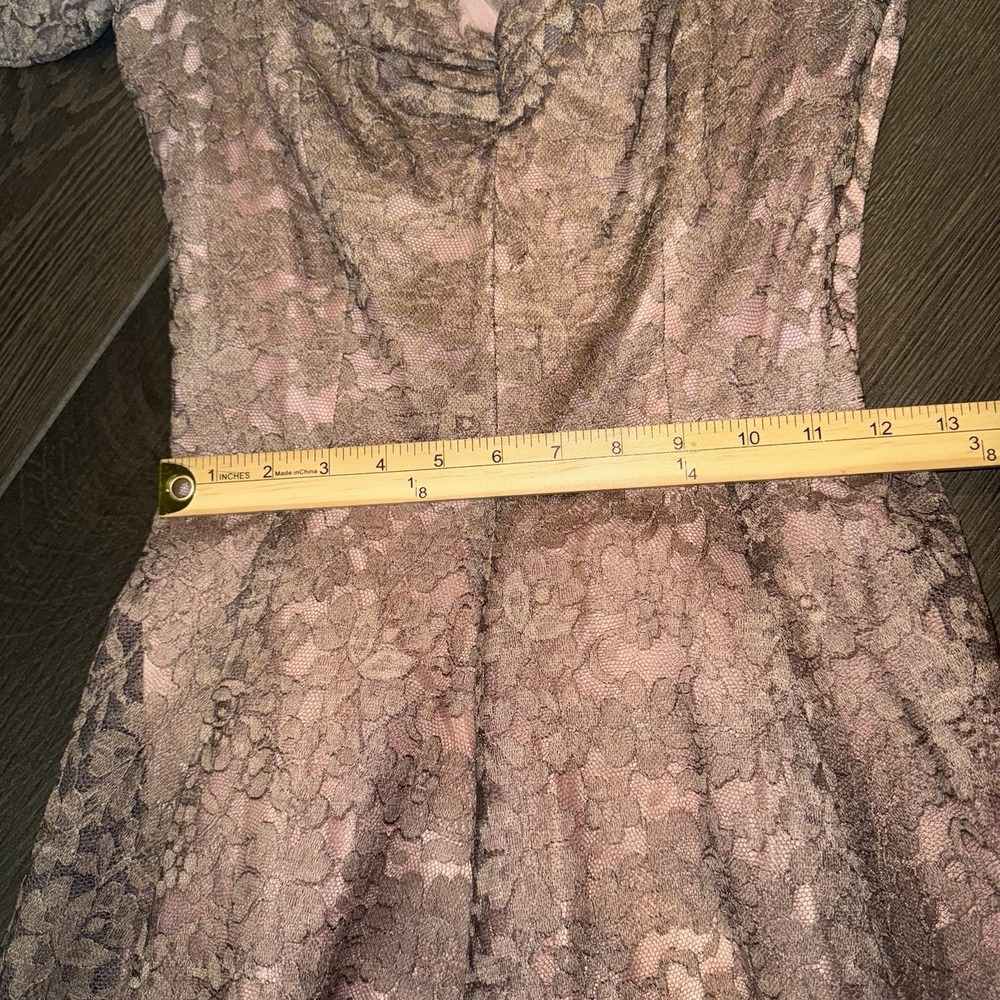 Vtg 1950s Emma Domb Pink Lace Party Dress Tea Fit & Flare Illusion Size XS *read - Picture 11 of 16